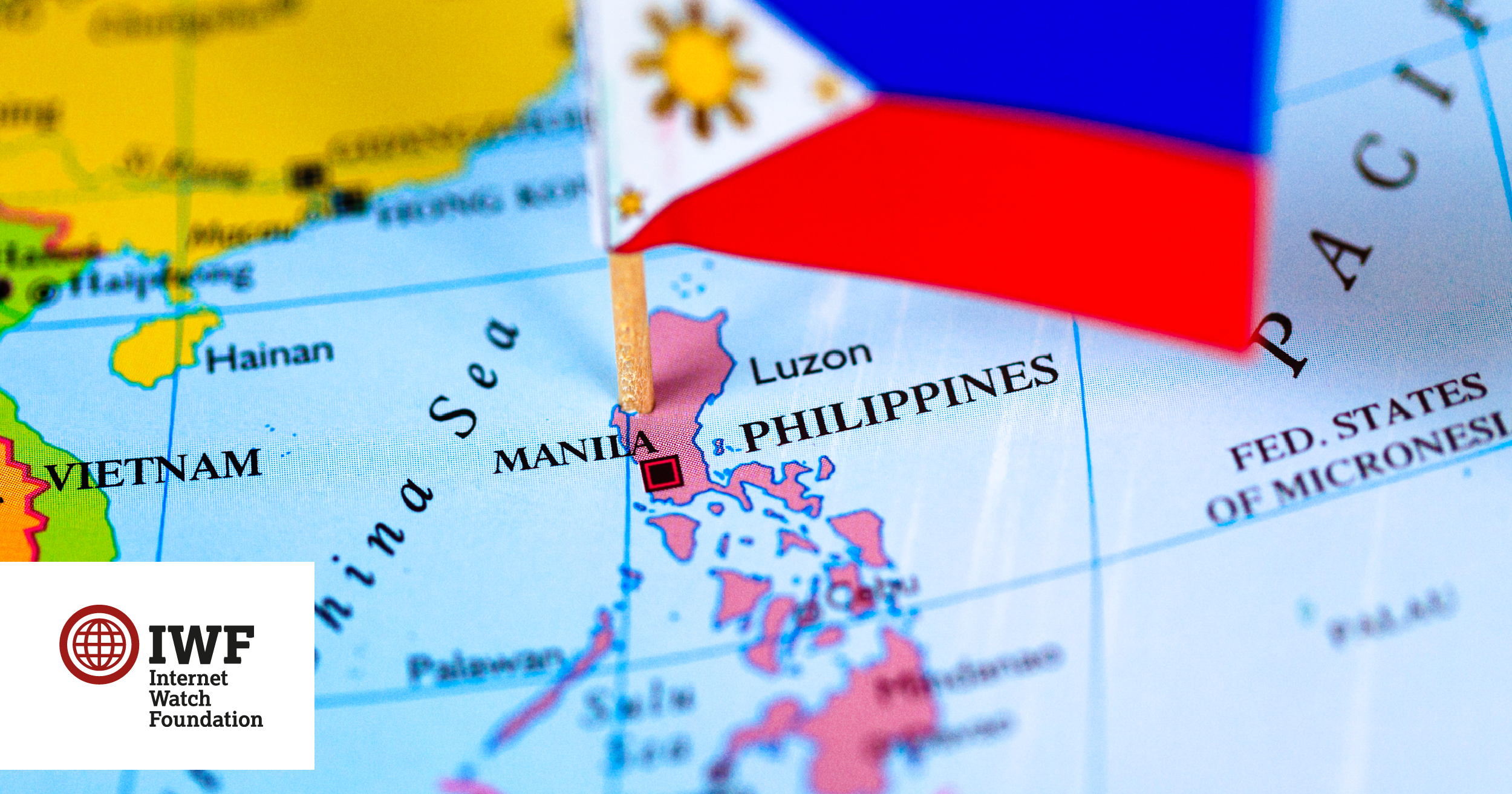 Map of the Philippines with a Filipino flag marking Manila, the location of IWF's satellite event