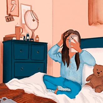 Illustration of a girl on a bed with a phone