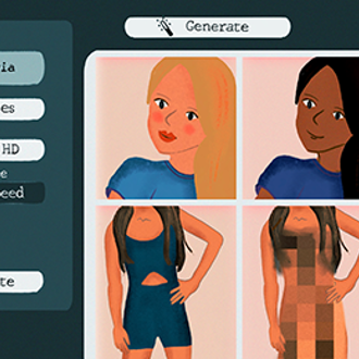 Illustration showing an online AI generator with images of a child