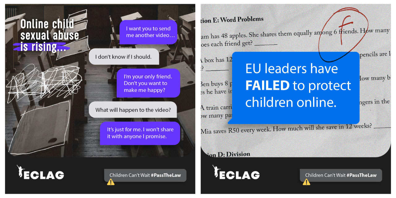 Social media assets from ECLAG showing the rise in online child sexual abuse