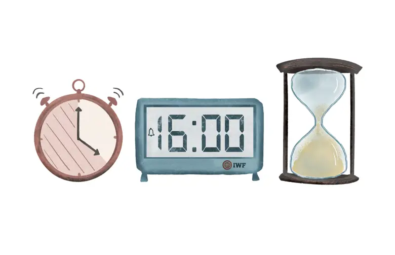 A variety of time keeping devices to emphasize the importance of a 4pm office shutdown