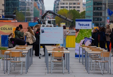 IWF and child protection partners stand up for the rights of child sexual abuse victims and survivors at Brussels stunt