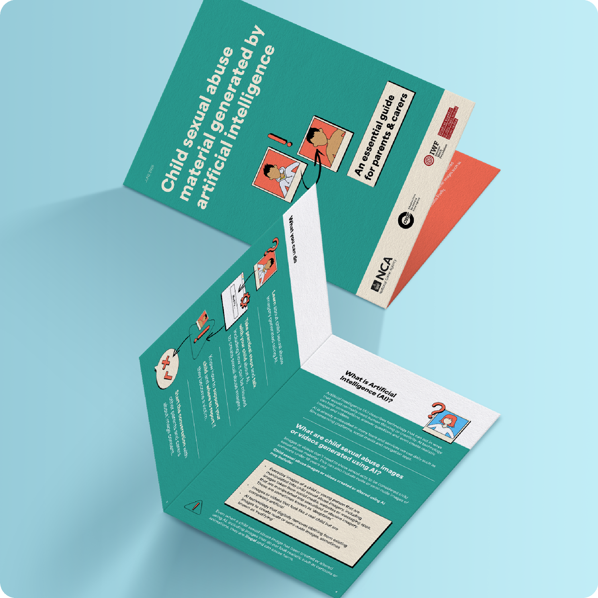 Mock-up of AI Child Abuse Imagery Parent and Carers Guide on a blue background