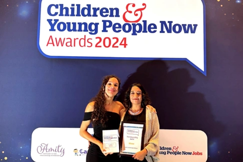 Photograph of IWF Senior Campaigns and Communications Officer, Angela Munoz Aroca, and IWF Senior Internet Content Analyst attending the Children and Young People Now Awards 2024.