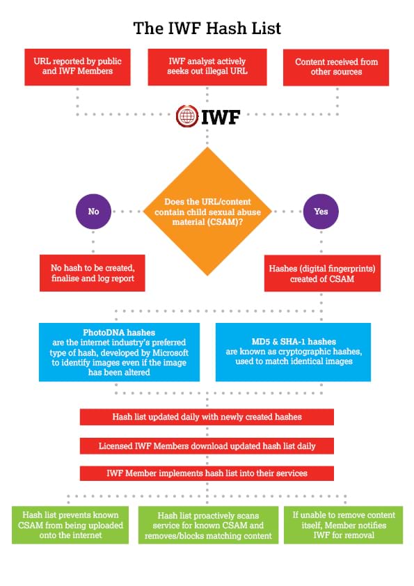 This is a graphic which shows how the IWF Hash List process works.
