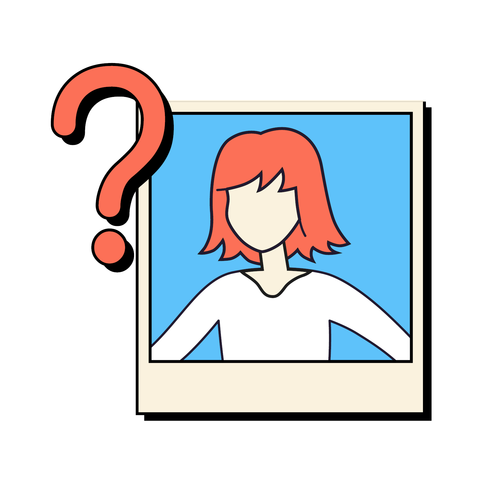 Illustration of a girl with a big question mark next to her