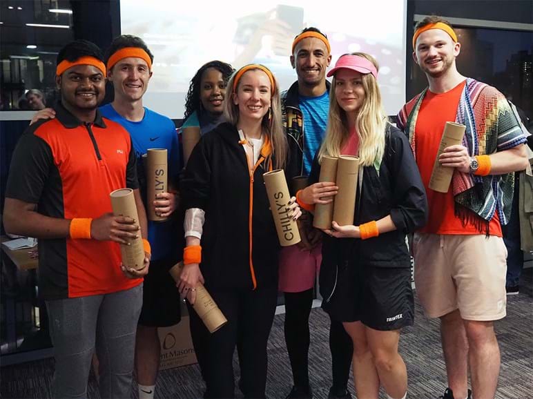 A team of runners with water bottles