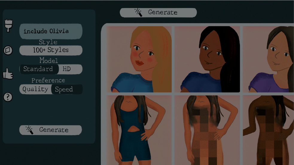 An illustration of an on AI generator tool with images of children and tools to control the generated image