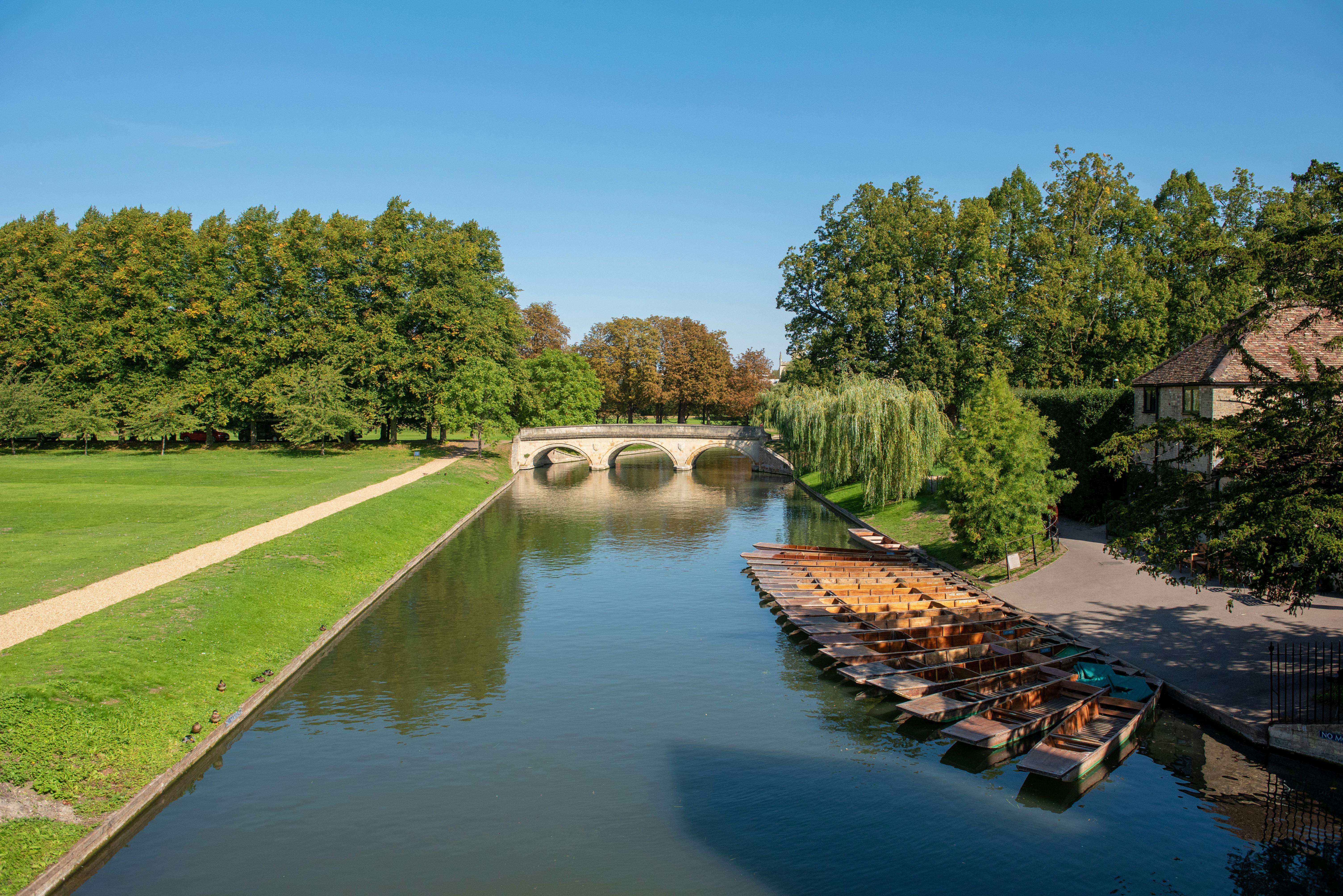 Boats in a river with a bridge, Cambridge UK